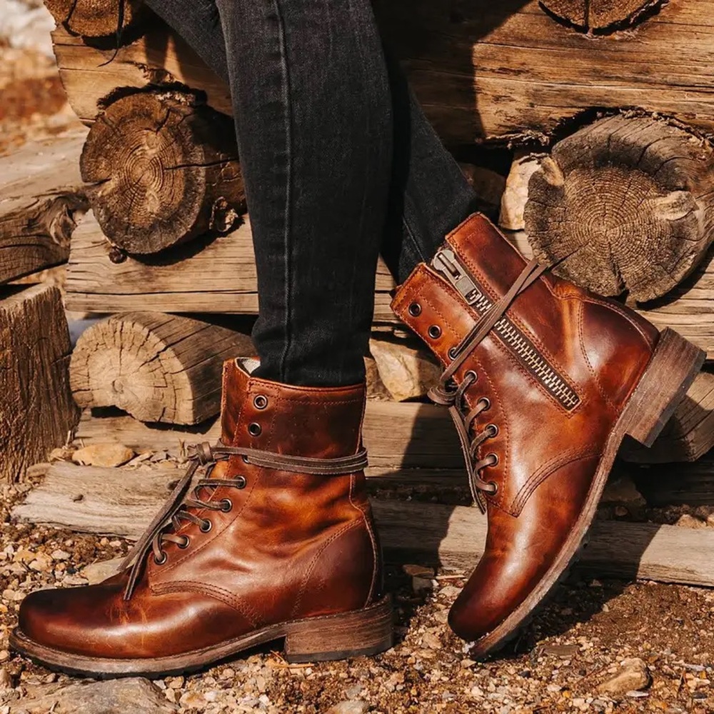 Freebird by Steven Manchester Brown Leather Lace-Up Boots